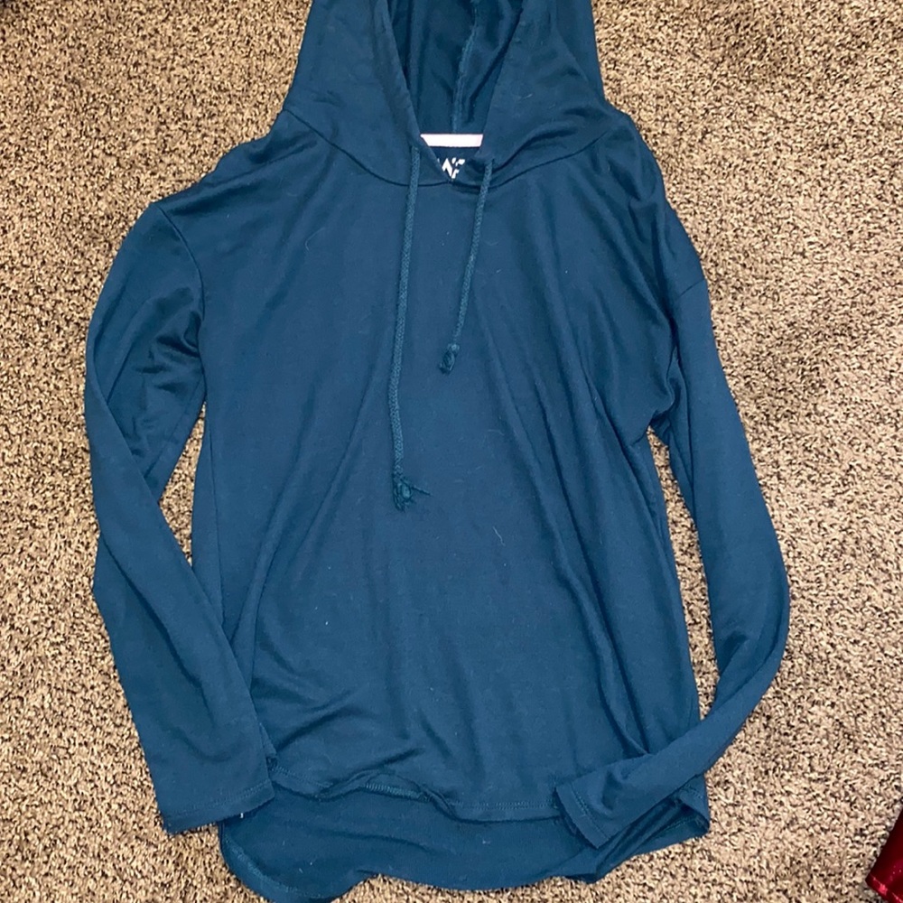 Teal hooded long sleeve shirt, size M, super comfy material